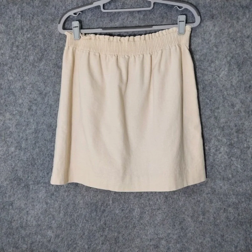 J.Crew Skirt Women 6‎ Beige Linen Paperbag Scallop Pocket Coastal Resort Mini